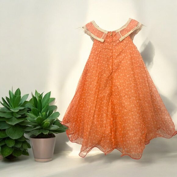 Bonnie Jean Orange Polka Dot Twirl Collar Fancy Easter Party Dress Girls Size 4 - Picture 4 of 12